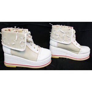 White Leather High Top Platforms sz 9 Cute Shoes Cream Lace Teddy Bear Lolita